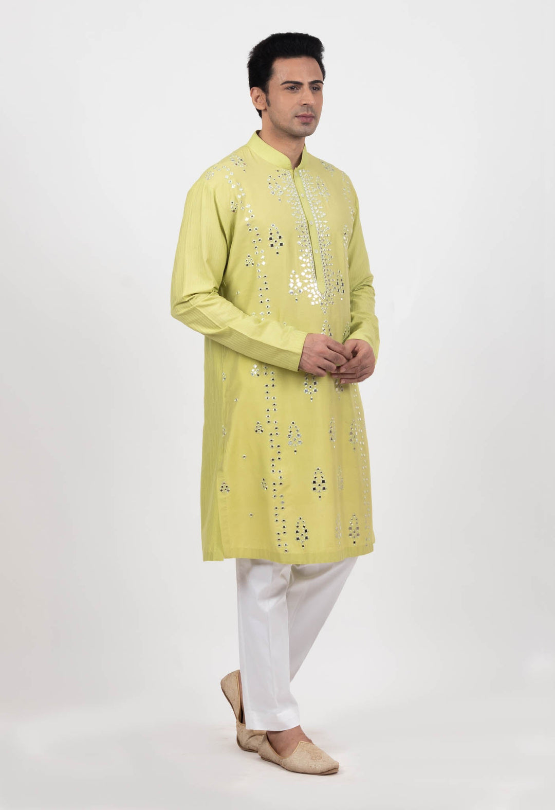 Lemon Green Mirror Embroidered Kurta Set