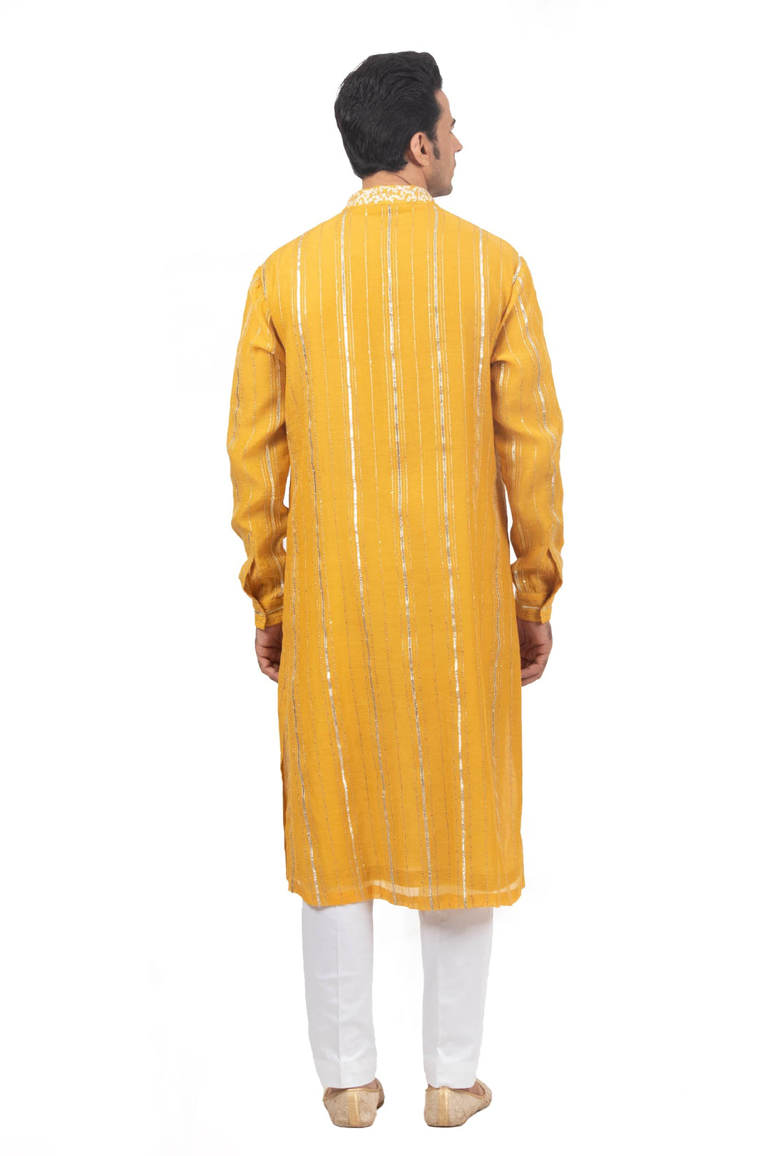 Yellow Kurta set With Intricate Hand Embroidered Collar And Placket