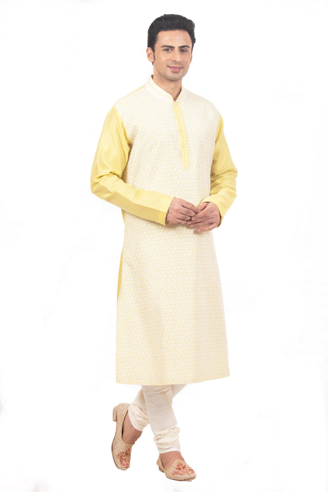 Yellow Lazer Cut Kurta Set