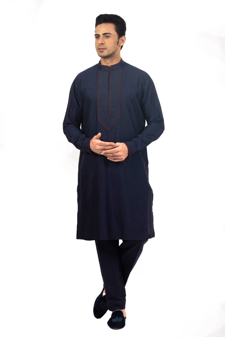 Navy Intricate Multicolored Machine Embroidered Kurta Set