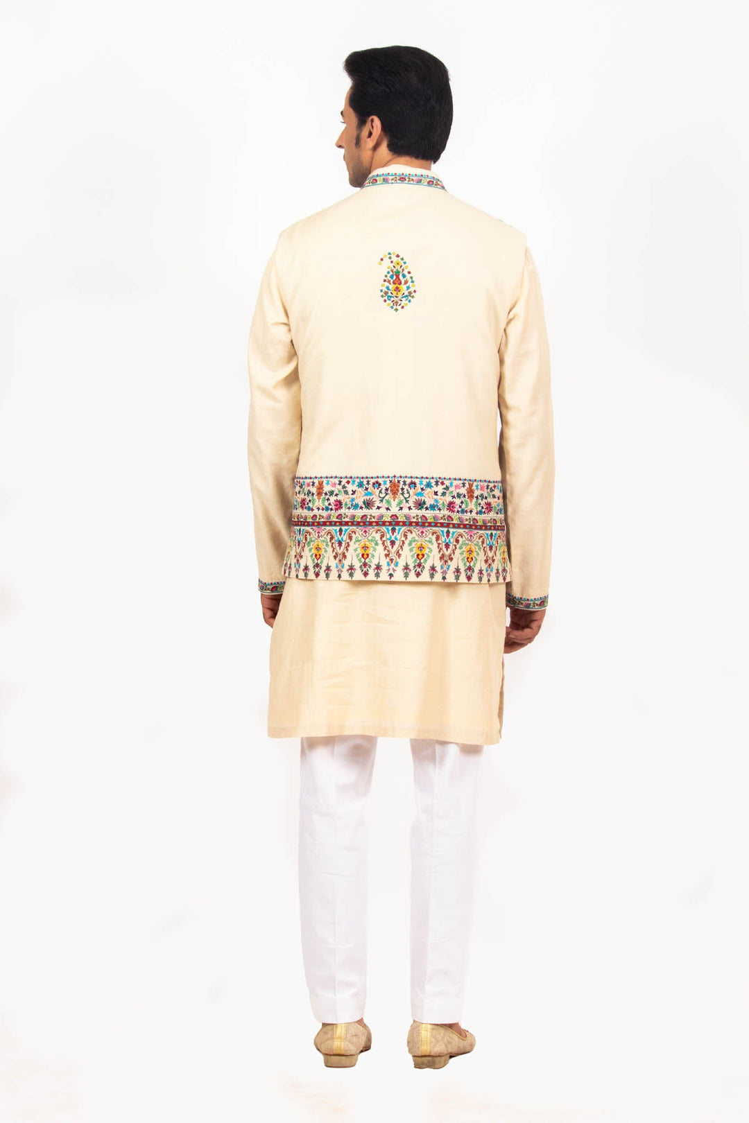 Beige Multicolored Kashmiri Bundi Kurta Set