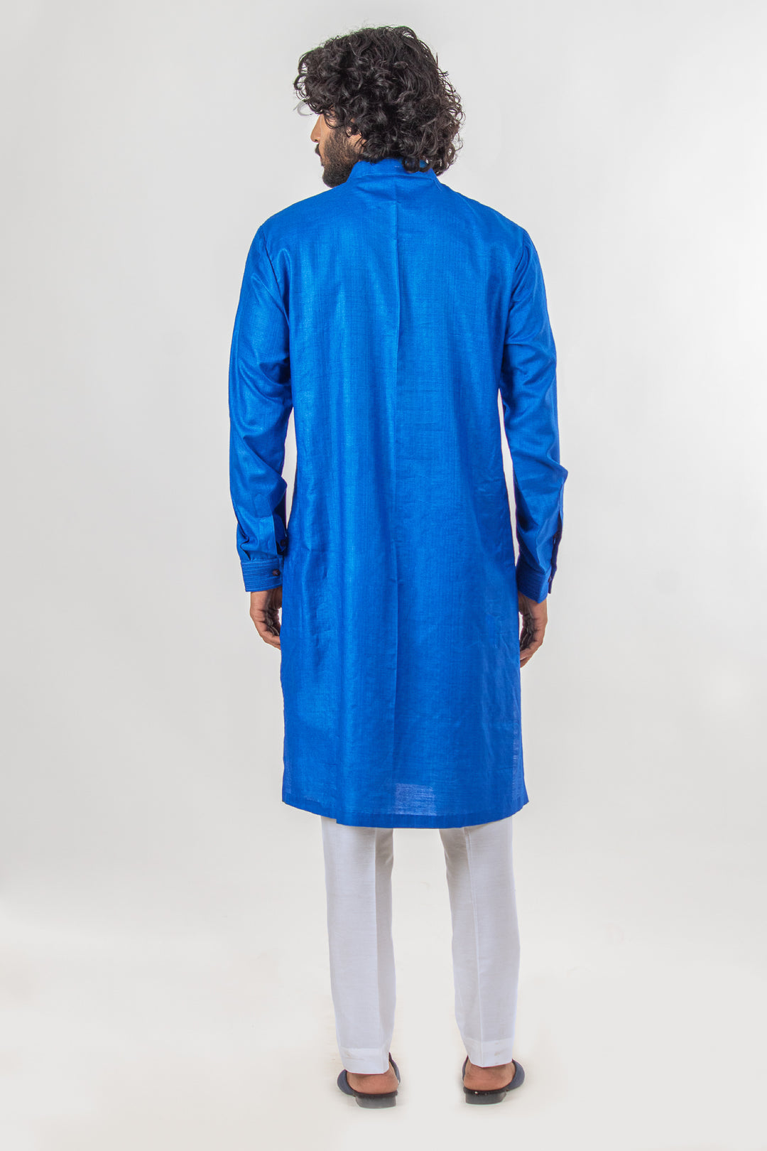 ELECTRIC BLUE PINTUCK NECKLINE KURTA (only kurta)