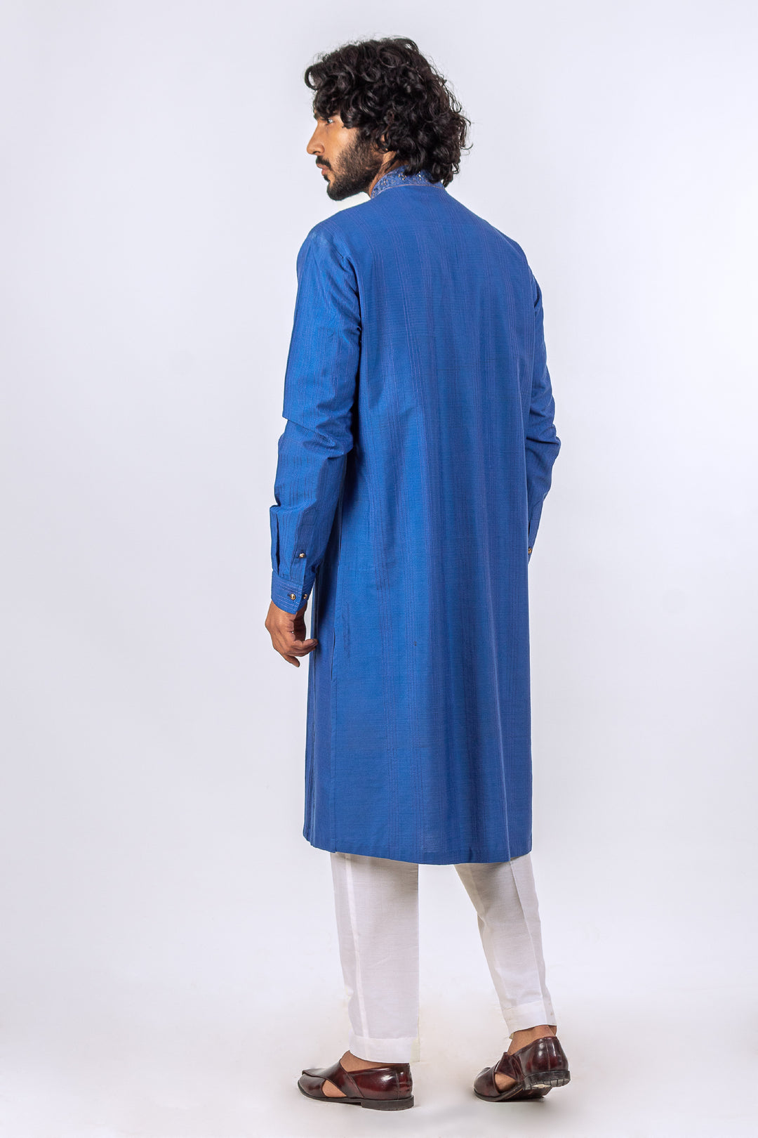 BLUE PANNEL PINTUCK WITH EMBROIDERED PLACKET KURTA (only kurta)