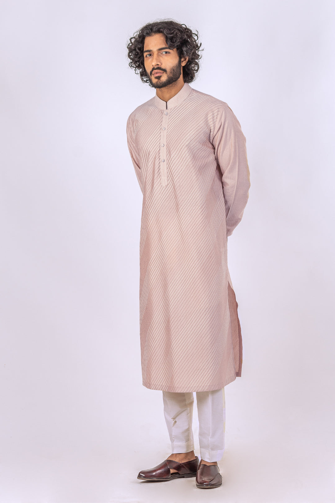 LIGHT PINK DIAGONAL PINTUCK KURTA (only kurta)