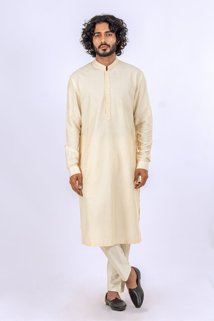 CREAM ALLOVER DHAGAI  KURTA (only kurta)