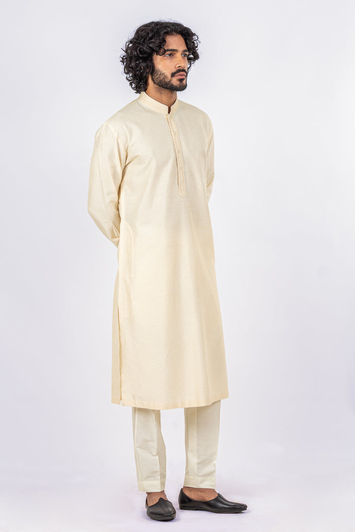 CREAM ALLOVER DHAGAI  KURTA (only kurta)