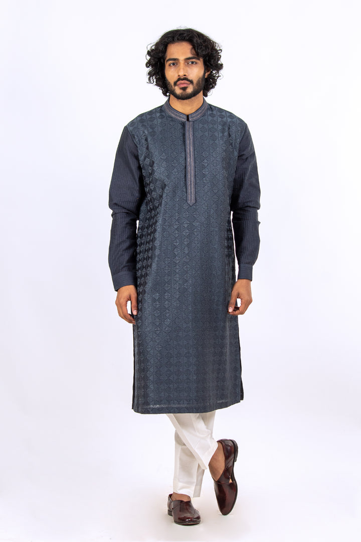 CHARCOAL GRAY ALLOVER MACHINE EMBROIDERY KURTA (only kurta)