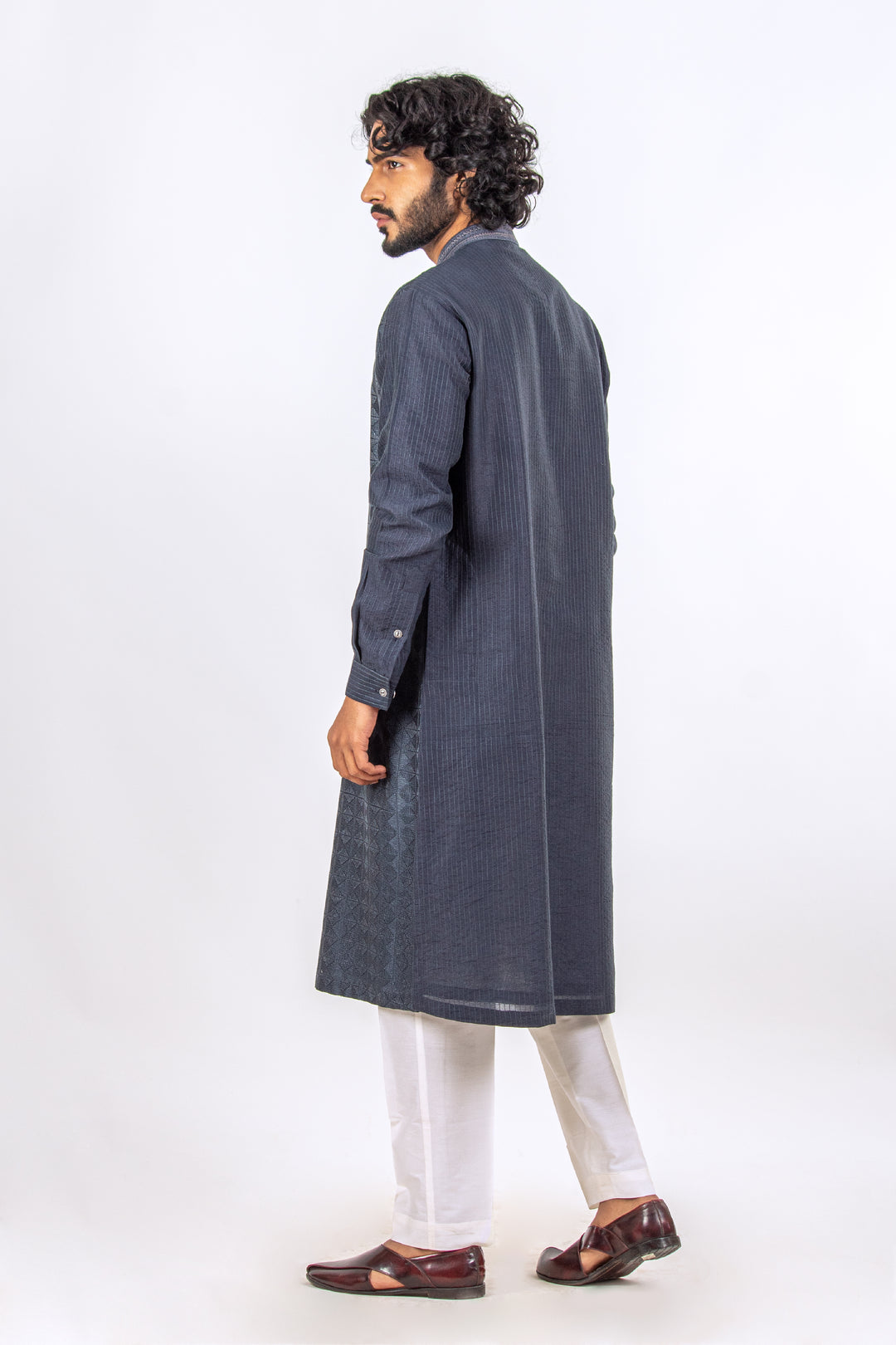 CHARCOAL GRAY ALLOVER MACHINE EMBROIDERY KURTA (only kurta)