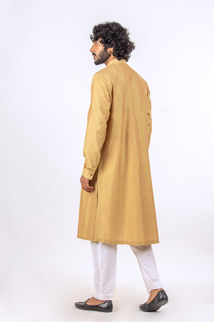 GOLDEN INVERTED PINTUCK WITH ZARI LINE KURTA (only kurta)