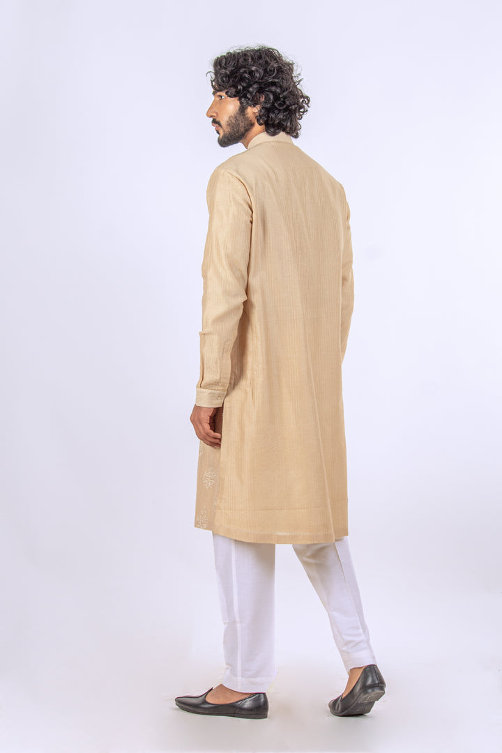 BEIGE ALLOVER MACHINE EMBROIDERY KURTA (only kurta)