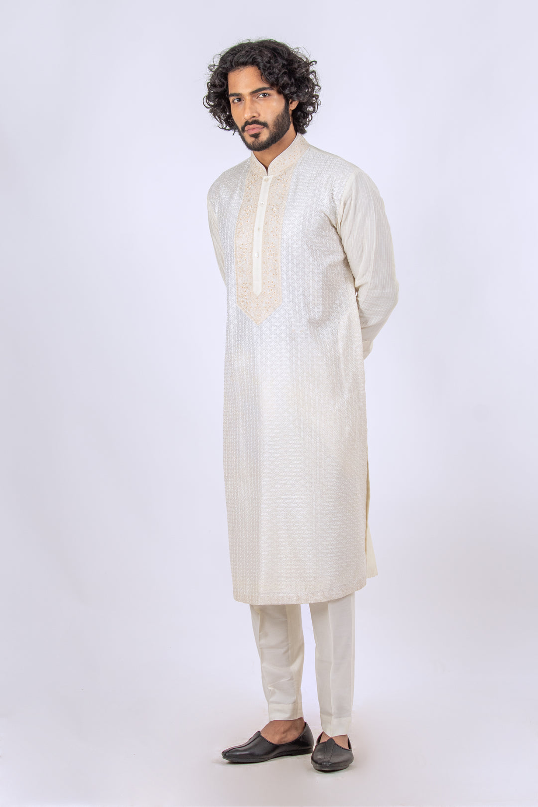 WHITE ALLOVER MACHINE EMBROIDERY KURTA (only kurta)