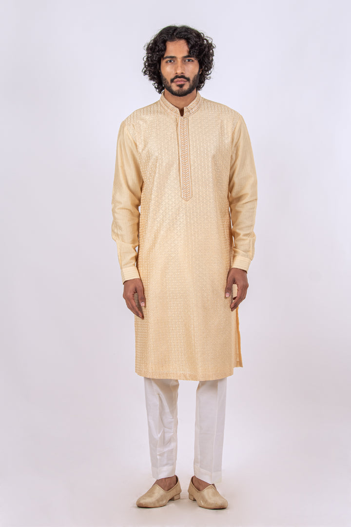 LIGHT PEACH ALLOVER MACHINE EMBROIDERY KURTA