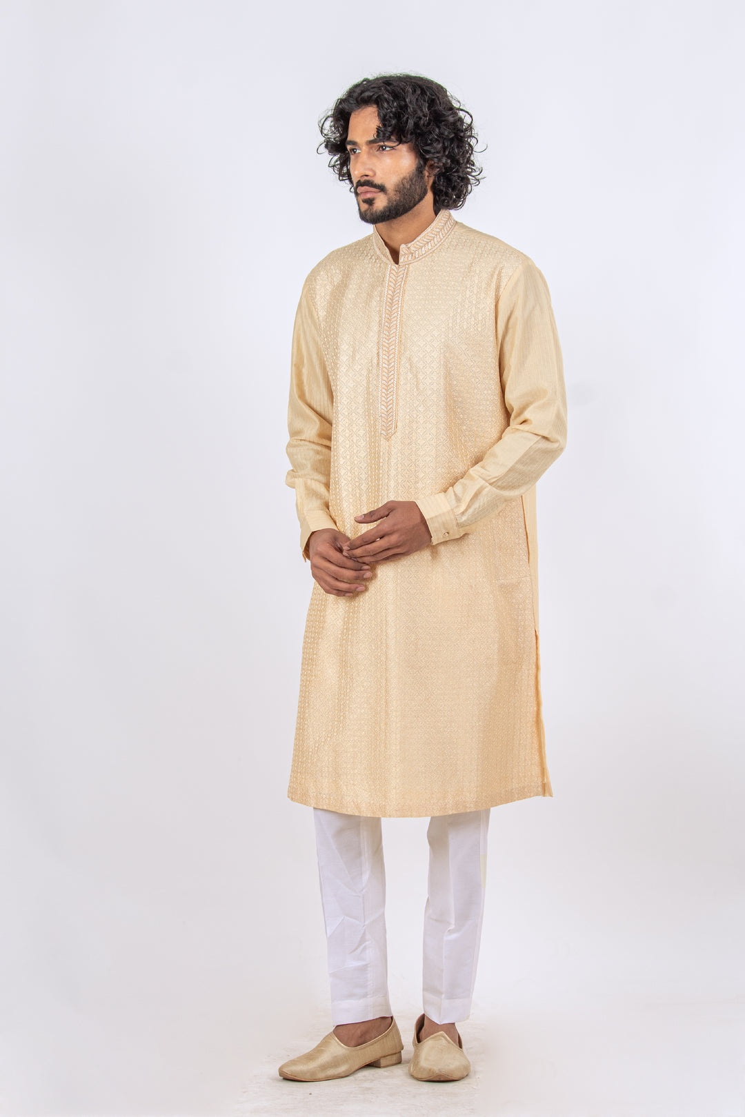 LIGHT PEACH ALLOVER MACHINE EMBROIDERY KURTA