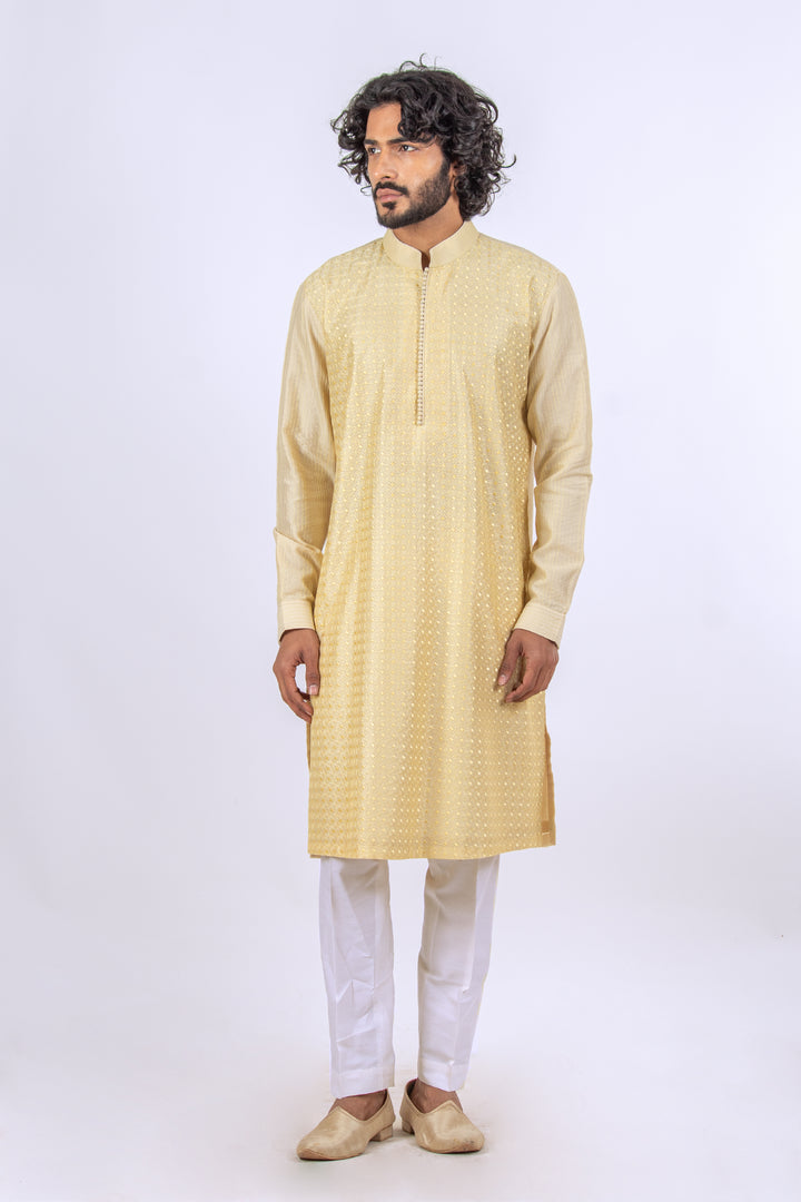 LIGHT YELLOW ALLOVER MACHINE EMBROIDERY (only kurta)