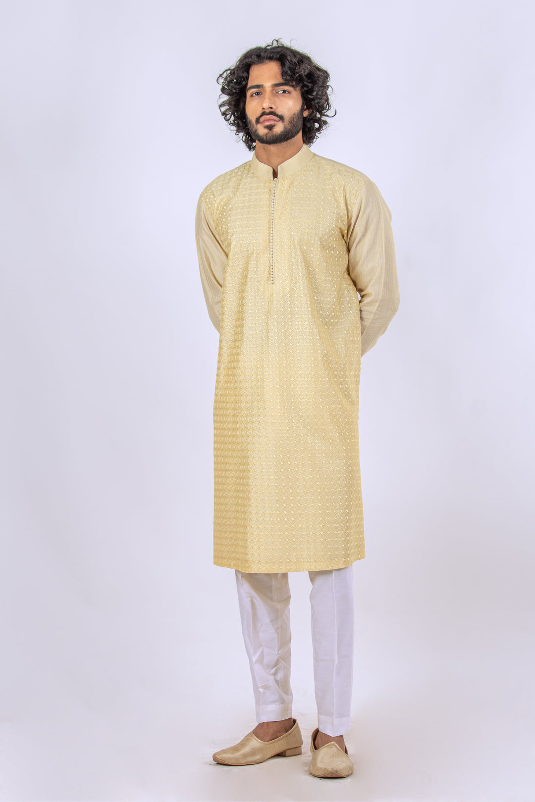 LIGHT YELLOW ALLOVER MACHINE EMBROIDERY (only kurta)