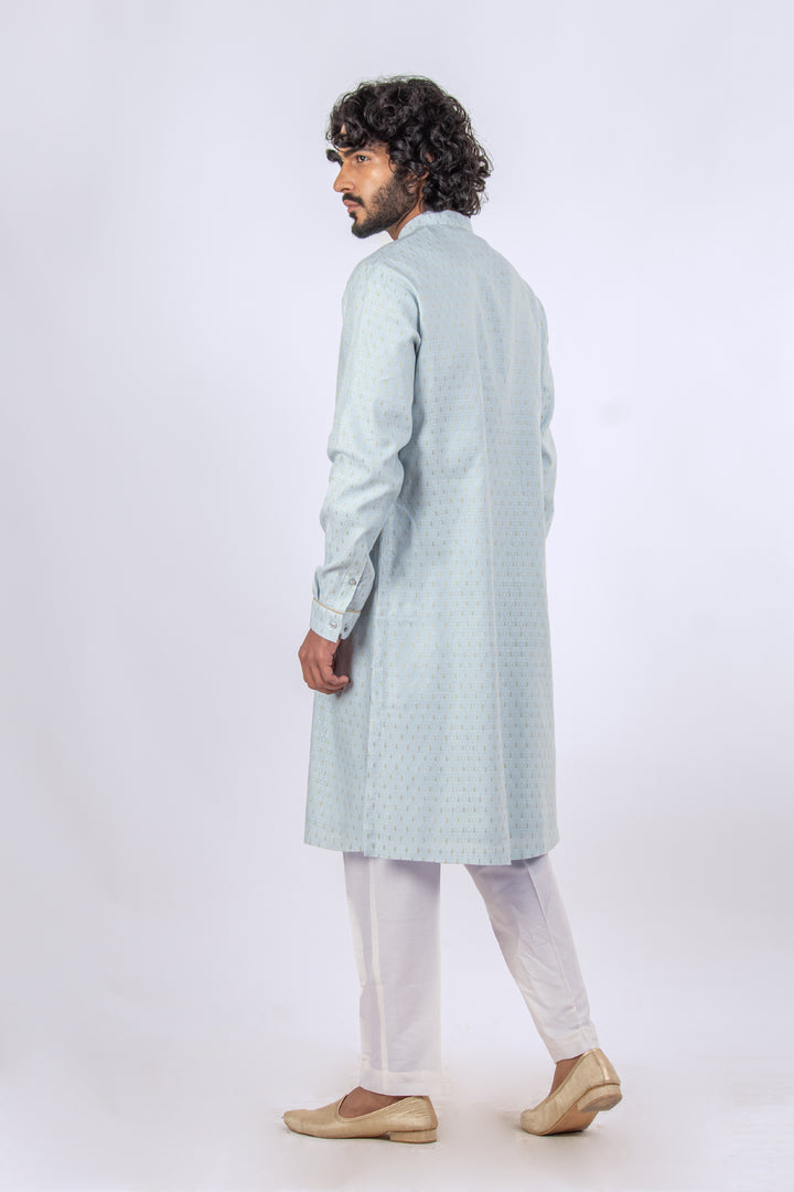 POWDER BLUE KIRAN DORI EMBROIDERED NECKLINE KURTA (only kurta)