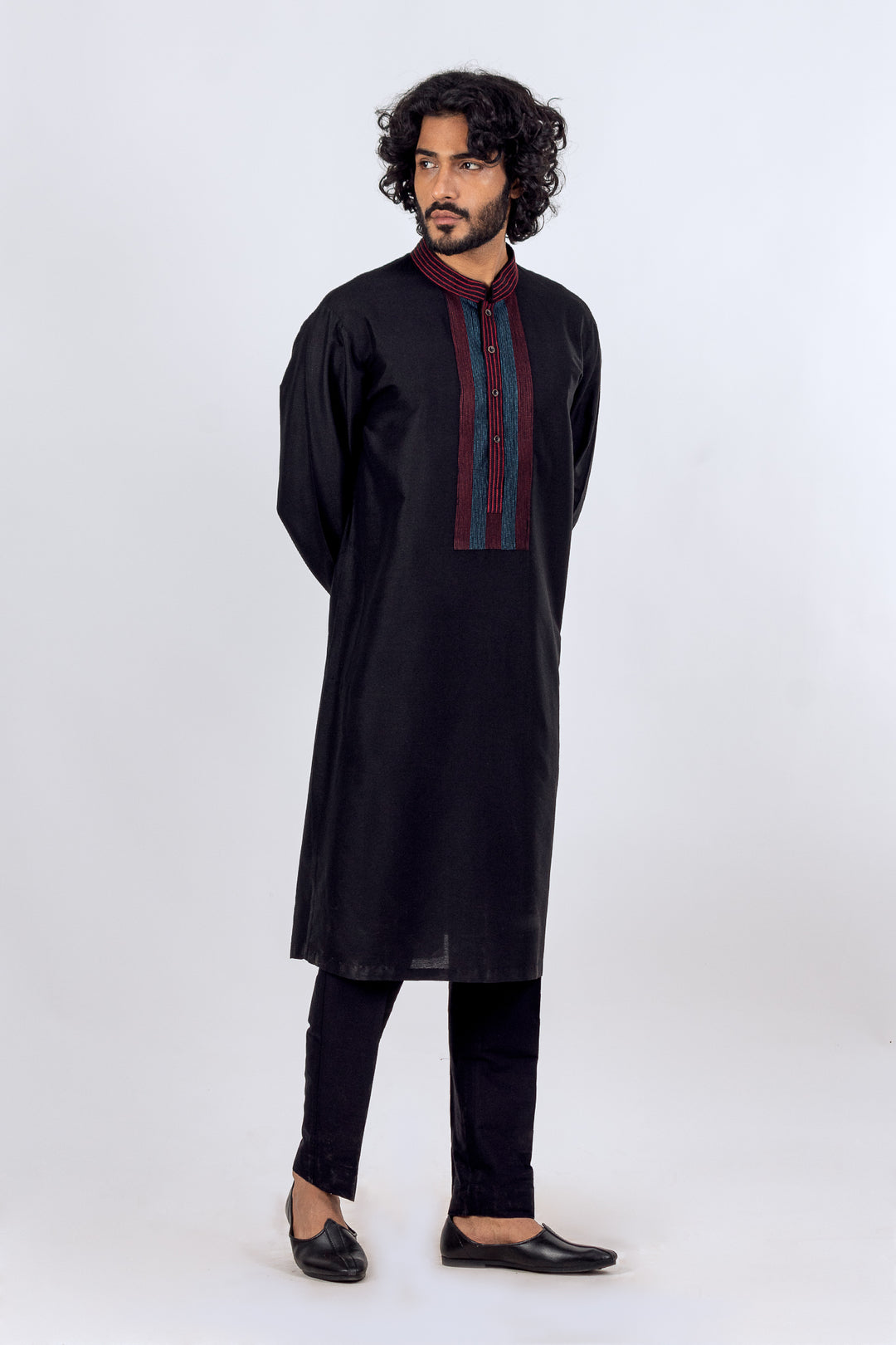 BLACK FINE PINTUX NECK LINE KURTA