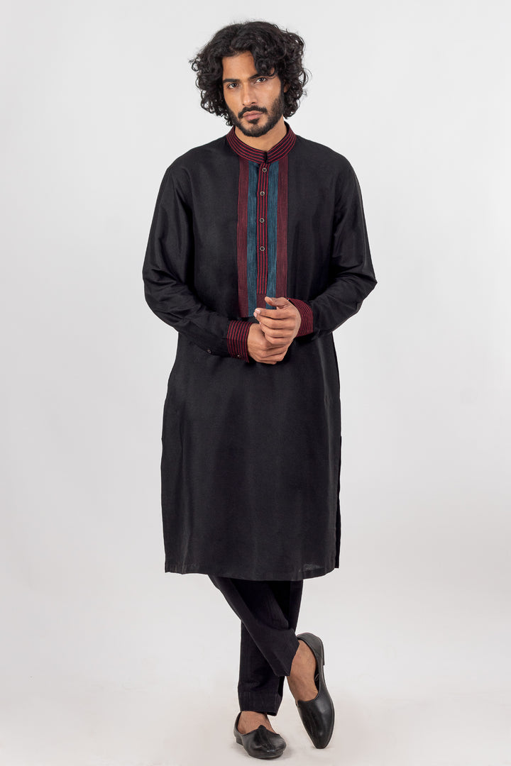 BLACK FINE PINTUX NECK LINE KURTA