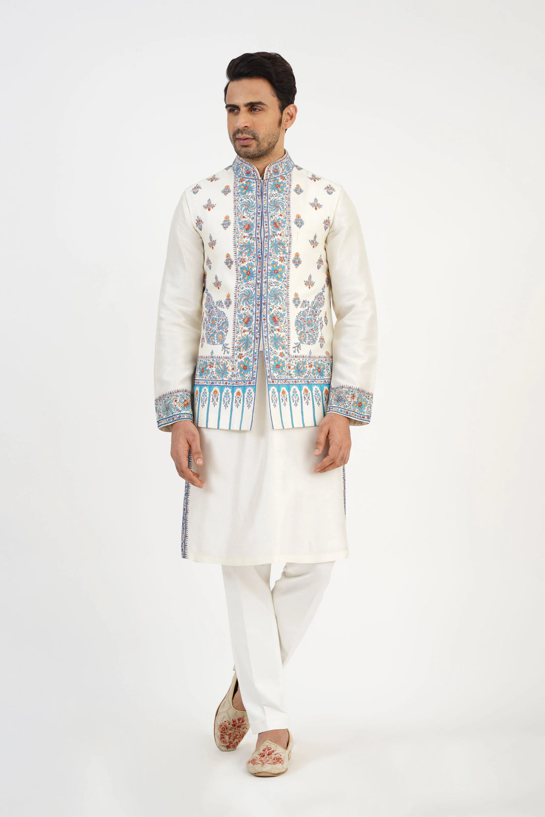 Offwhite Multicolored Bundi Kurta Set