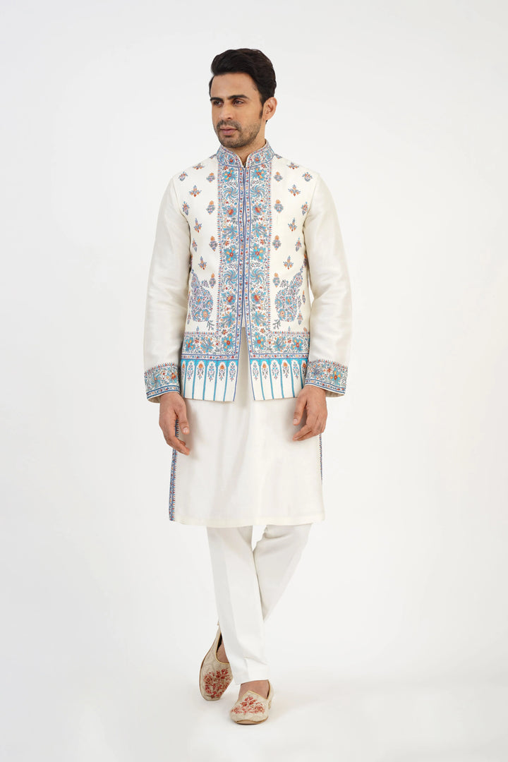 Offwhite Multicolored Bundi Kurta Set