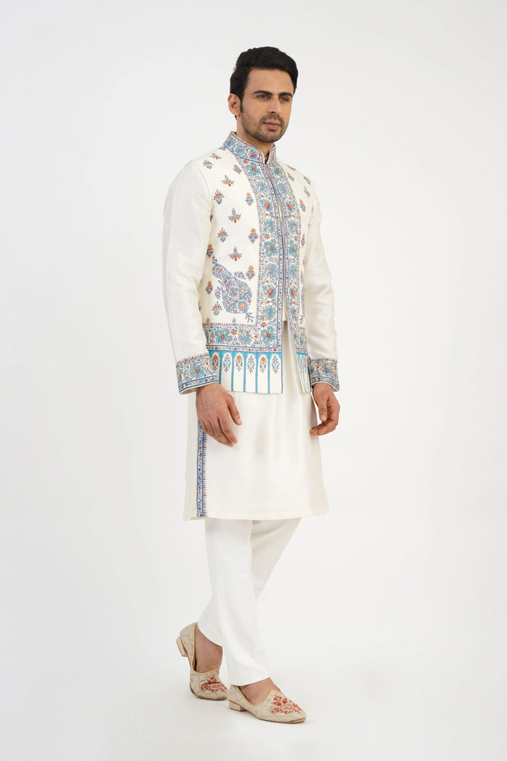 Offwhite Multicolored Bundi Kurta Set