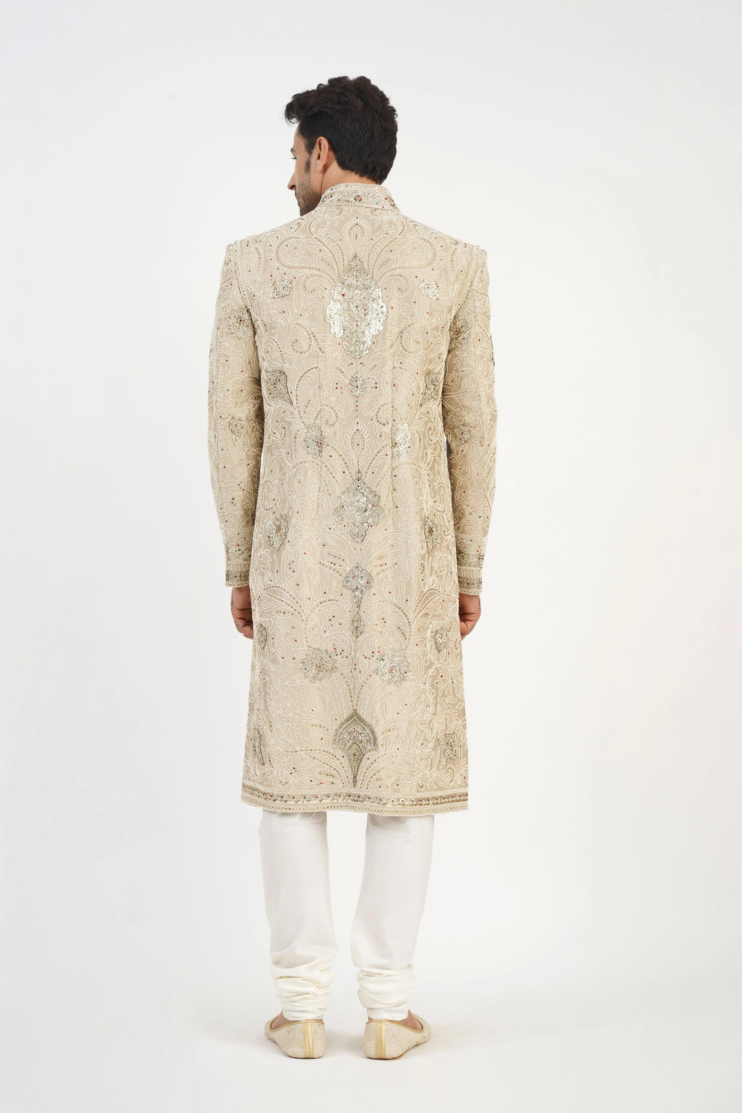 Light Beige Pearl Embroidered Sherwani Set