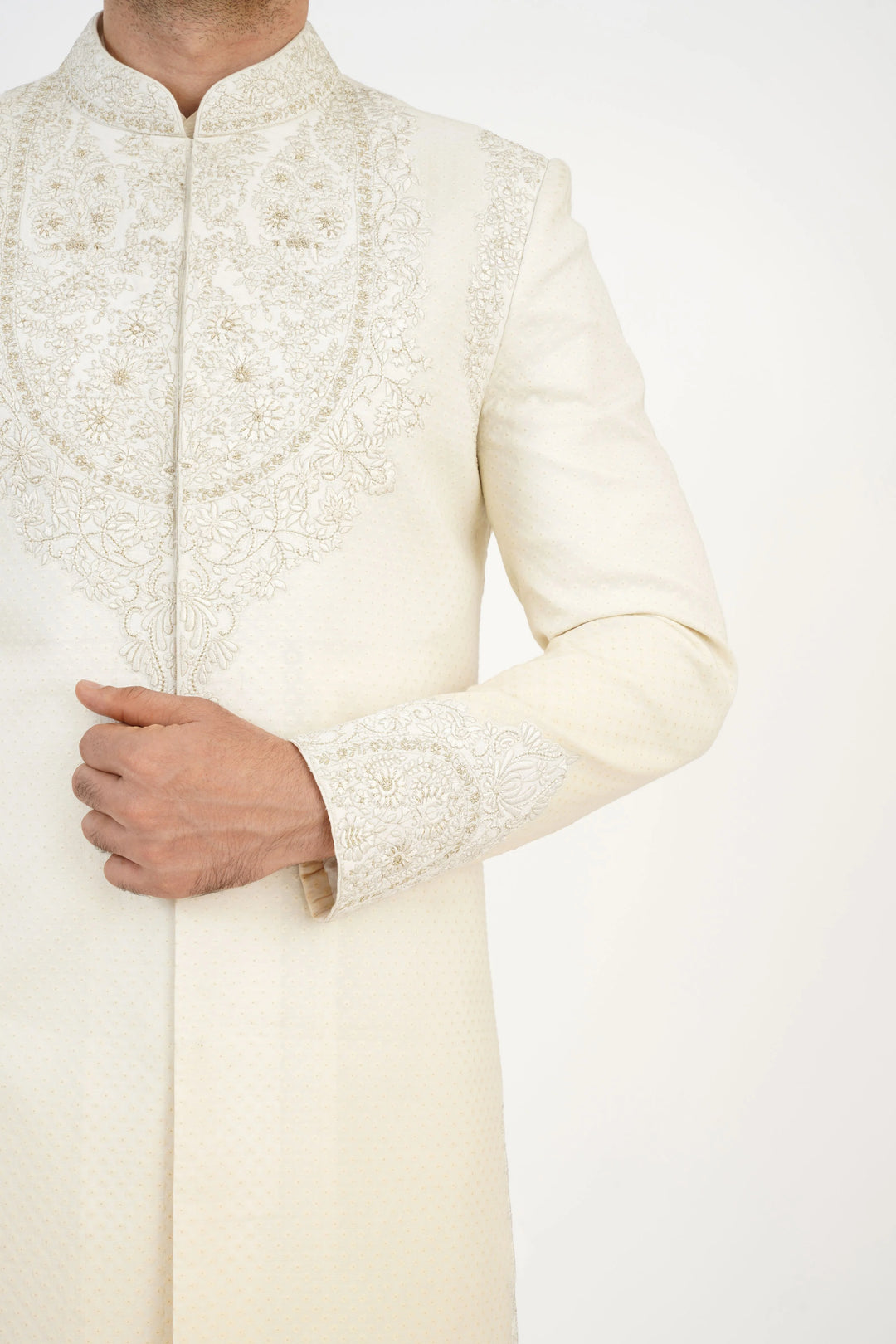 Ivory Shaded Sherwani Set with Yoke Detailing