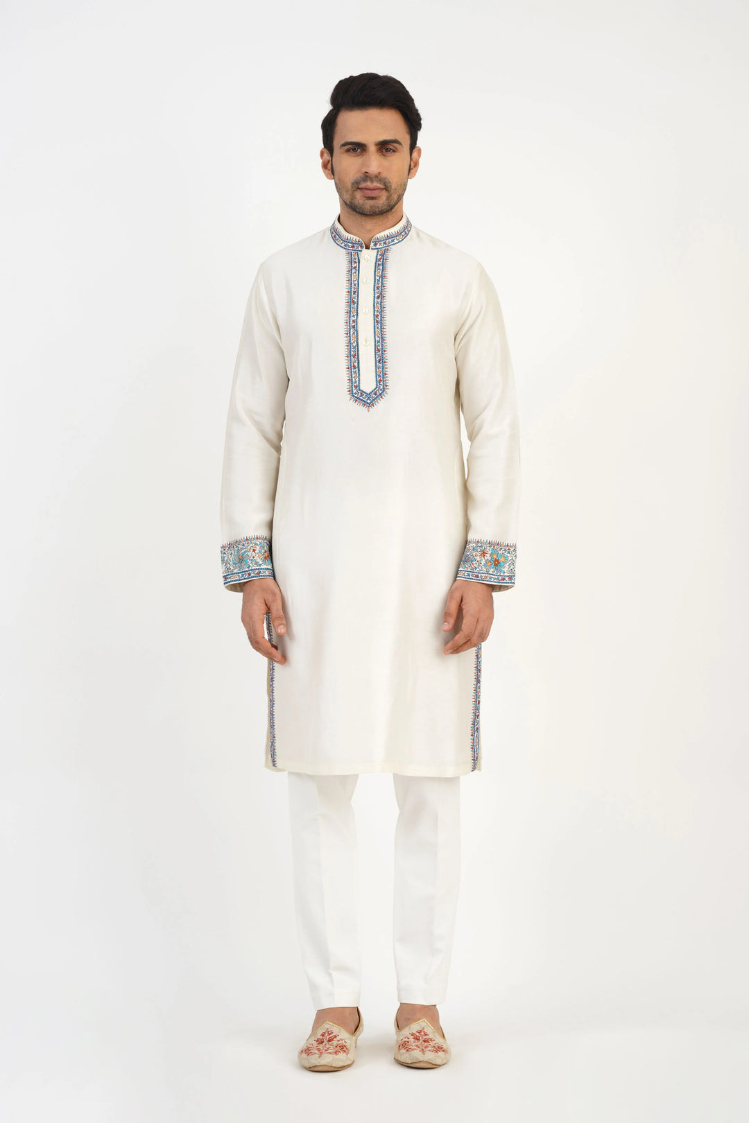 Offwhite Multicolored Bundi Kurta Set