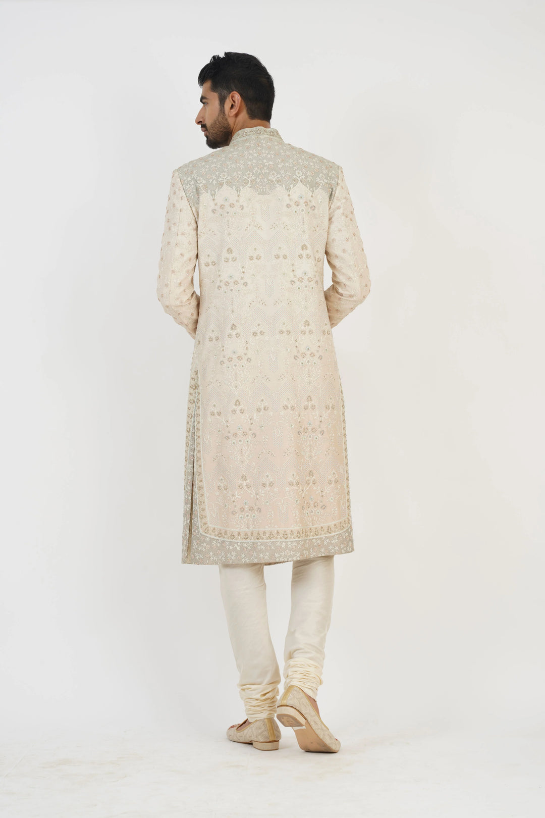 Light Beige Aari Embroidery and hand highlighted Sherwani