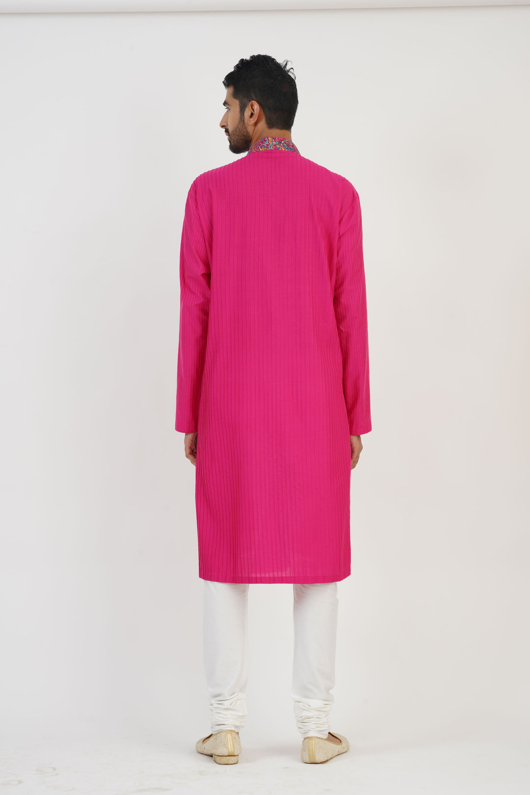 Rani Pink Pintuck Kurta with Kashmiri Embroidery Detailing