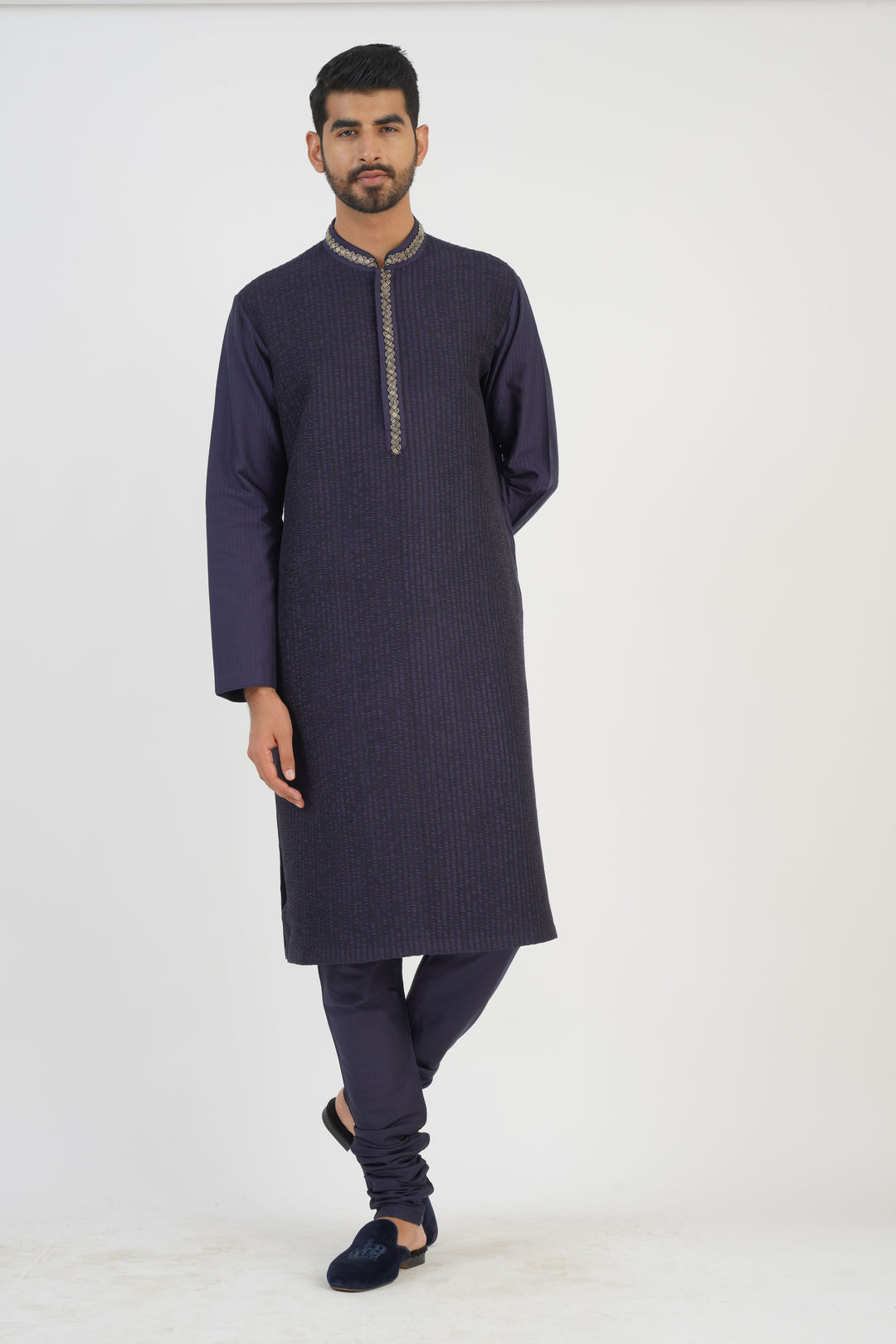 Navy Embroidered Bundi Kurta Set