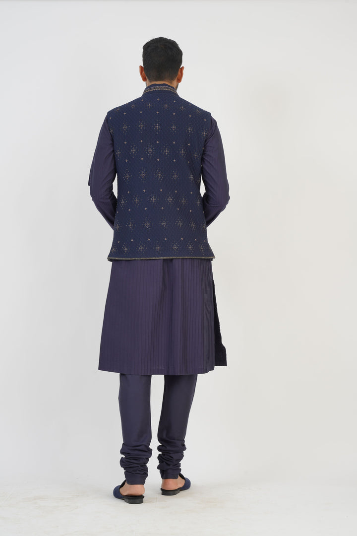 Navy Embroidered Bundi Kurta Set