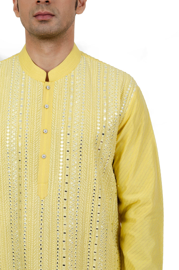 Yellow Heavy Mirror Embroidered Kurta Set