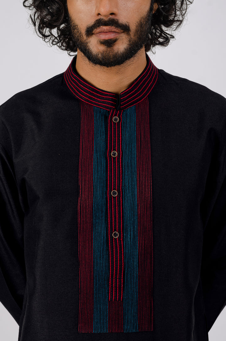 BLACK FINE PINTUX NECK LINE KURTA