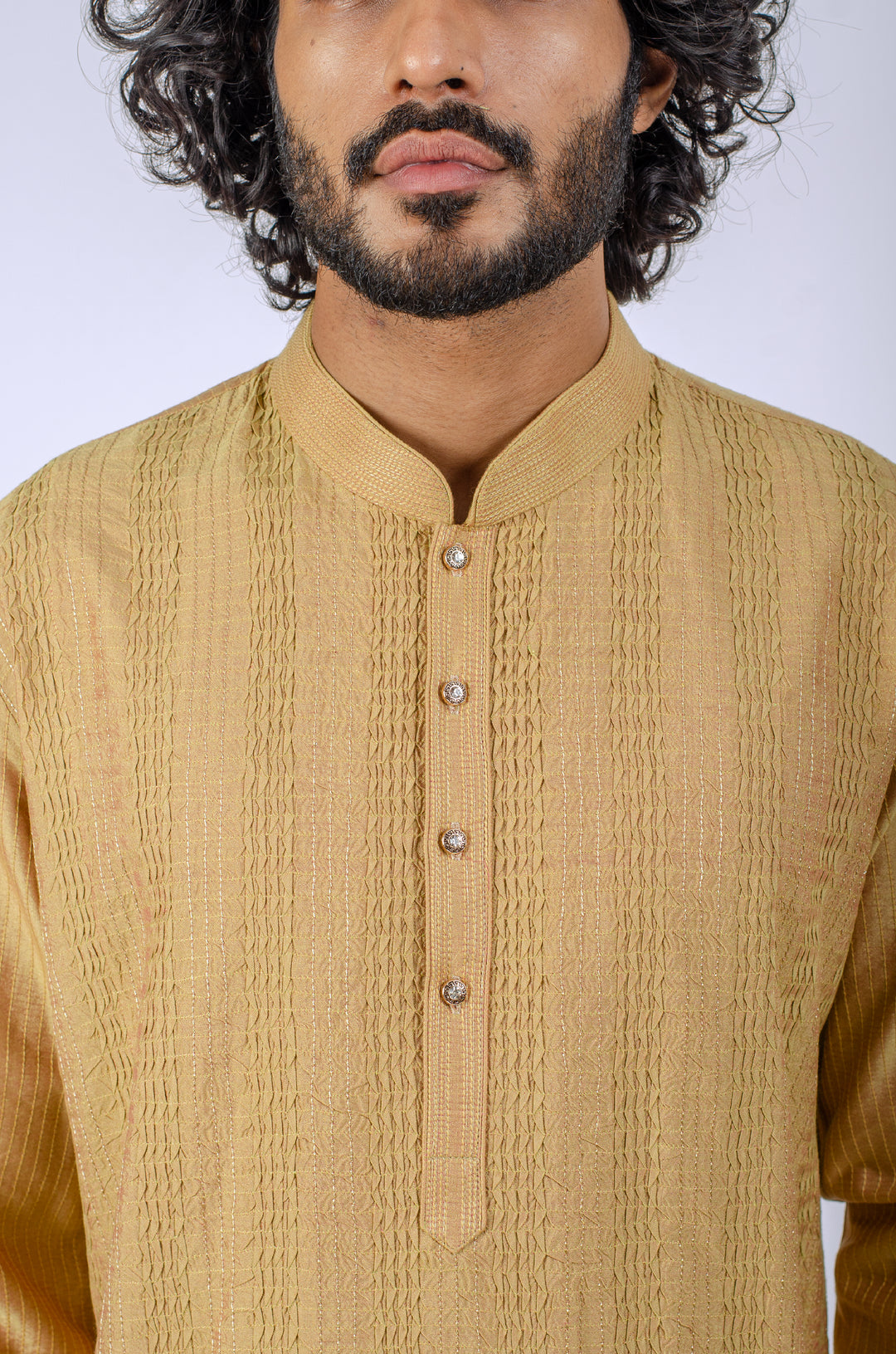 GOLDEN INVERTED PINTUCK WITH ZARI LINE KURTA (only kurta)