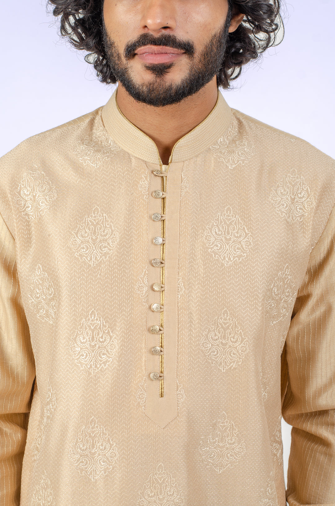 BEIGE ALLOVER MACHINE EMBROIDERY KURTA (only kurta)