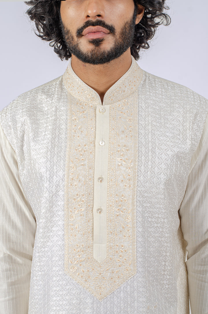 WHITE ALLOVER MACHINE EMBROIDERY KURTA (only kurta)