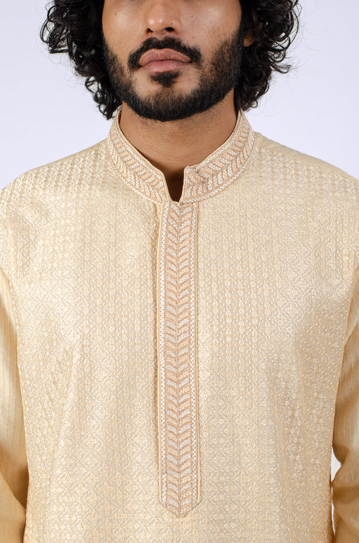 LIGHT PEACH ALLOVER MACHINE EMBROIDERY KURTA