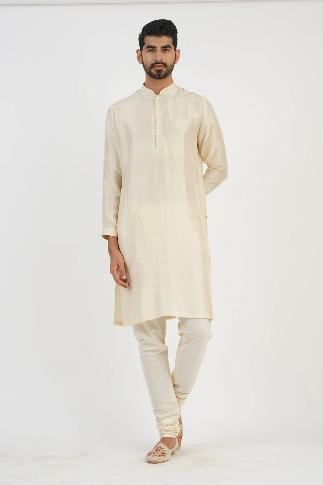 Light Beige Aari Embroidery and hand highlighted Sherwani