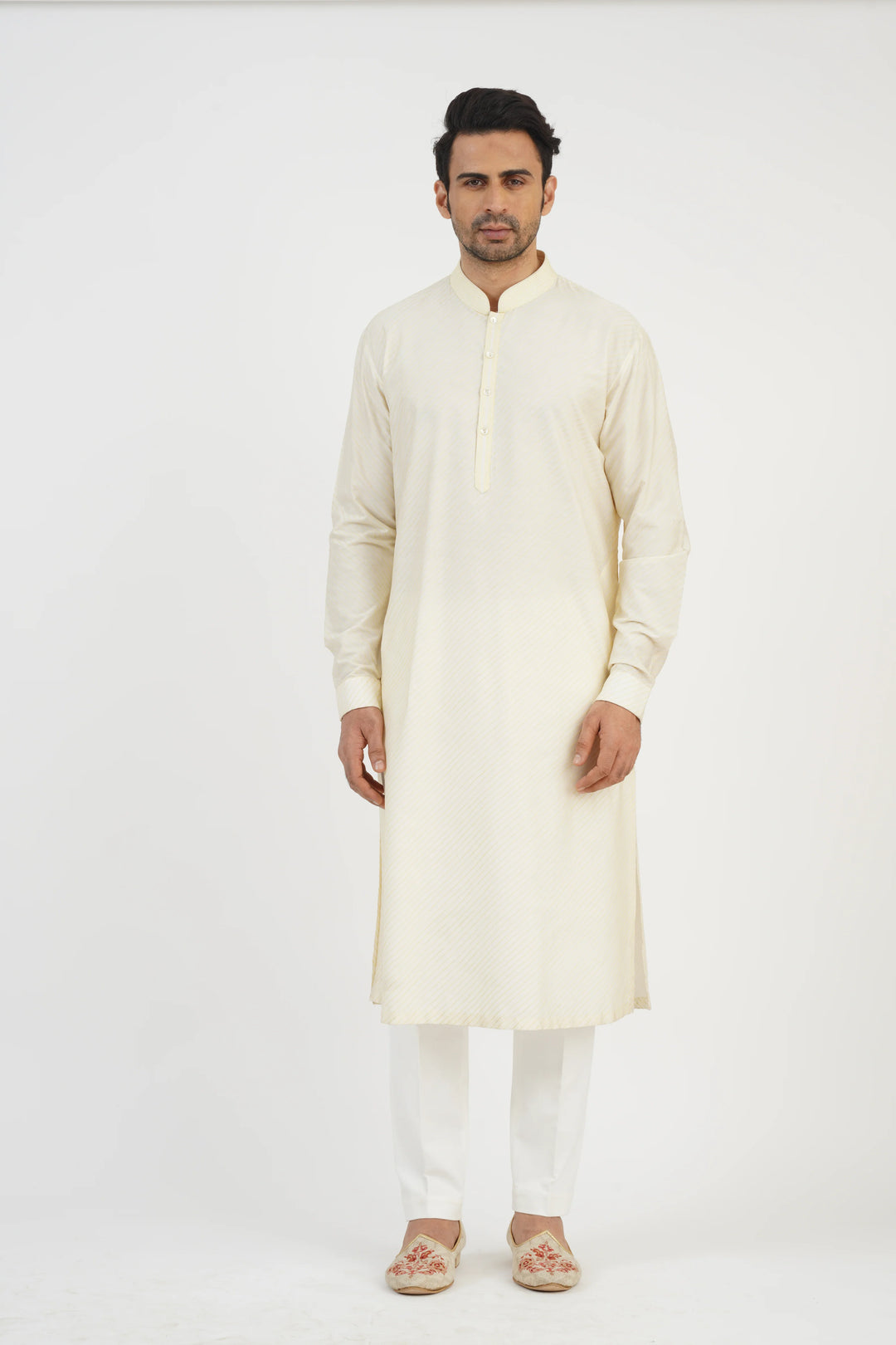 Yellow Embroidered Bundi Kurta Set