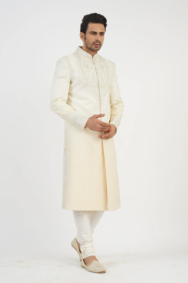 Ivory Shaded Sherwani Set with Yoke Detailing