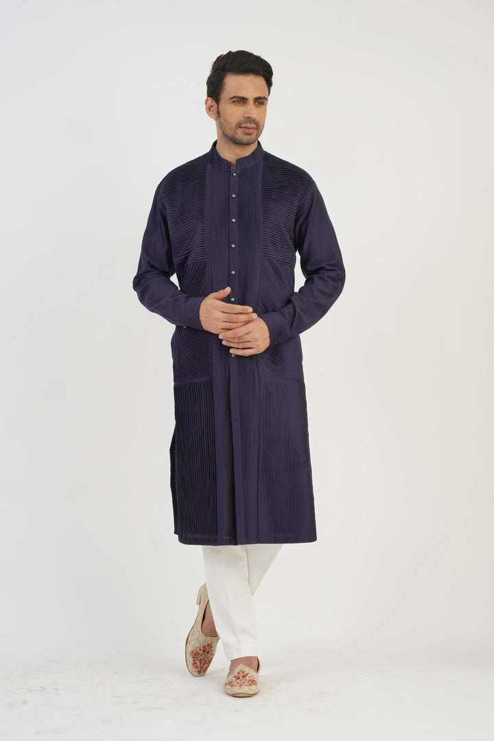 Navy Pleated Kurta Set