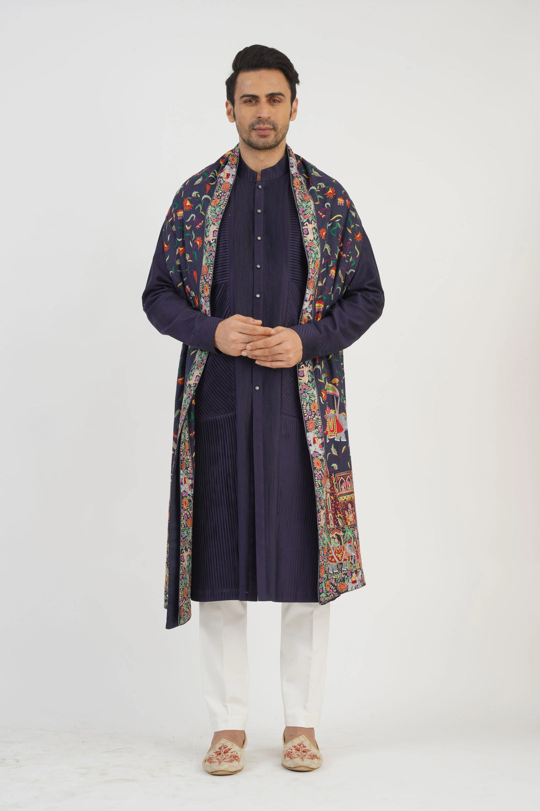 Navy Pleated Kurta Set