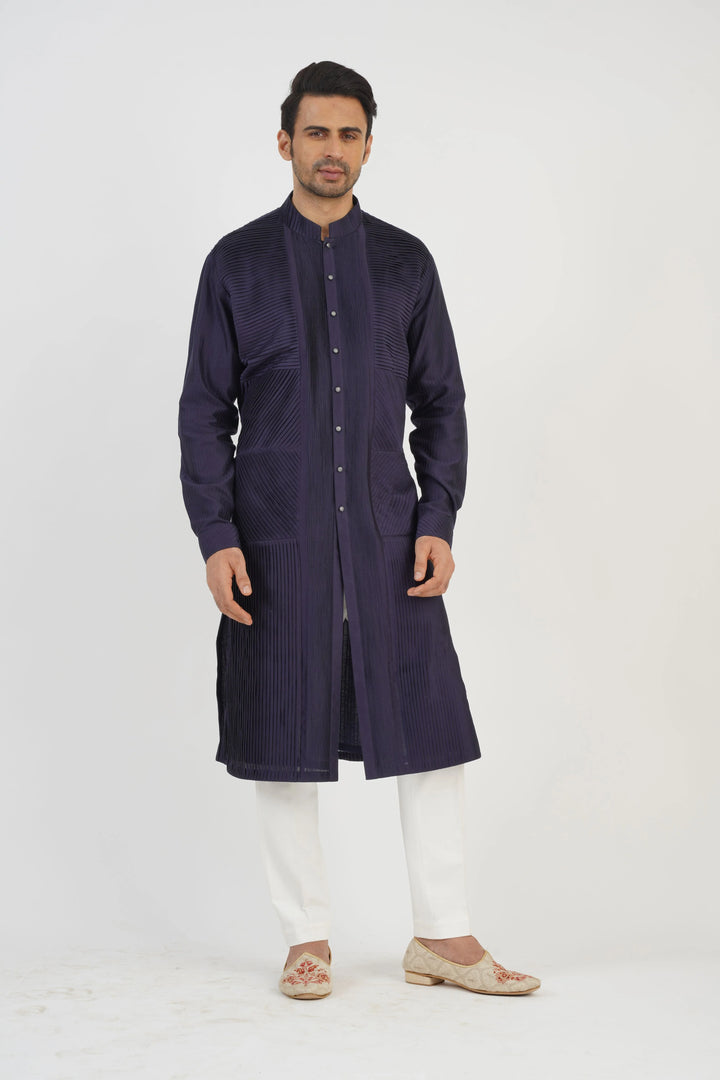 Navy Pleated Kurta Set