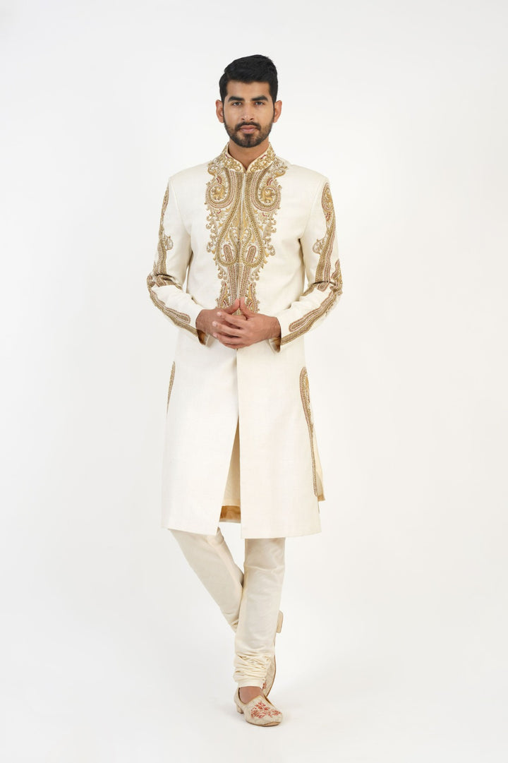 Ivory Hand Embroidered Sherwani