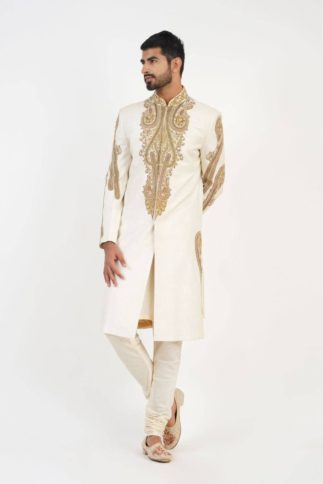 Ivory Hand Embroidered Sherwani