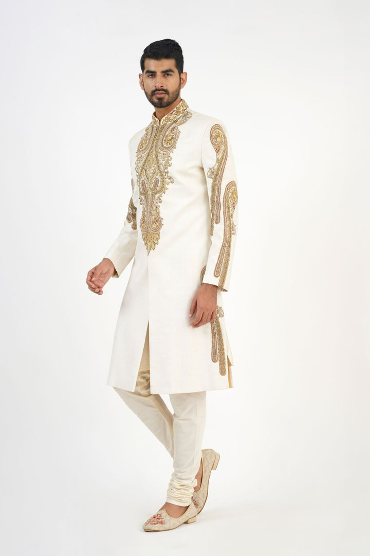 Ivory Hand Embroidered Sherwani