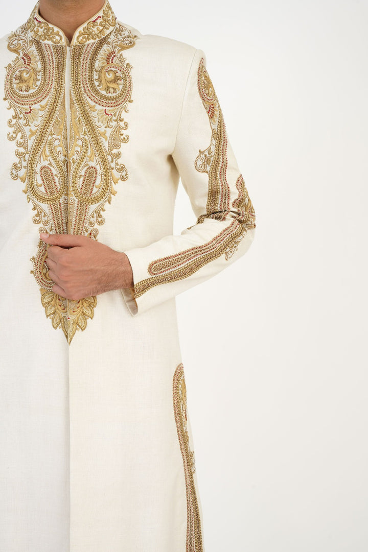 Ivory Hand Embroidered Sherwani