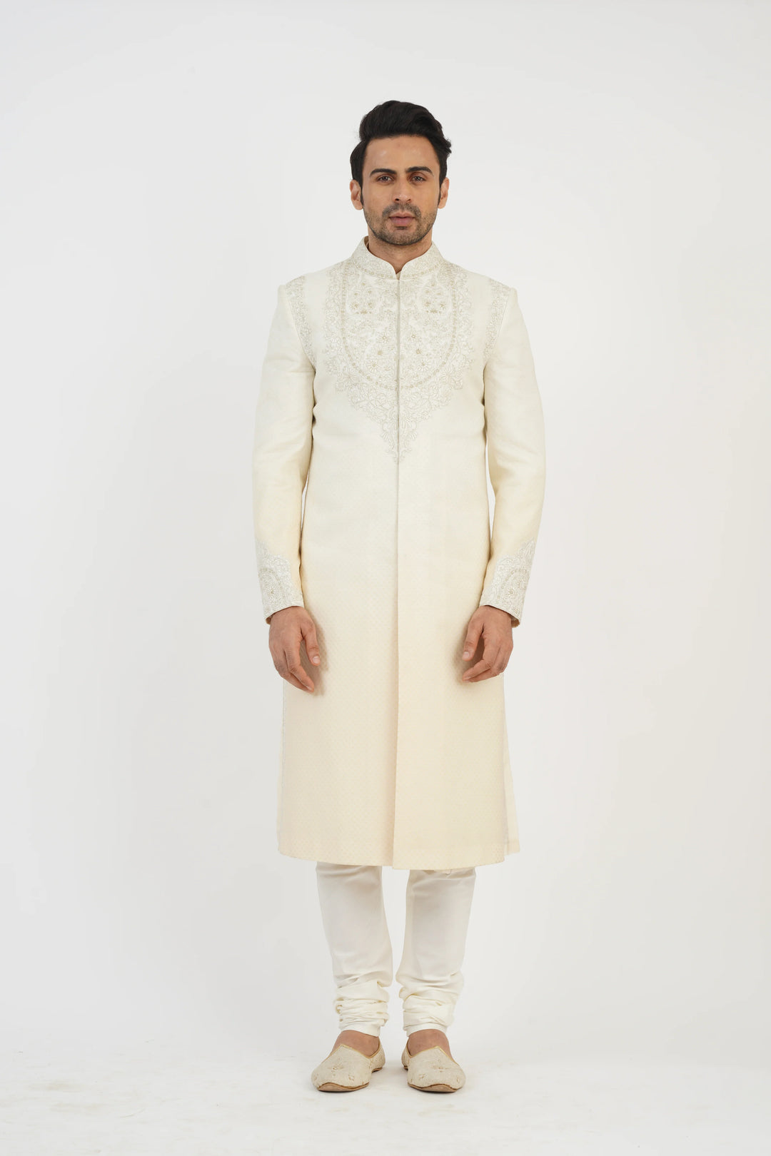 Ivory Shaded Sherwani Set with Yoke Detailing