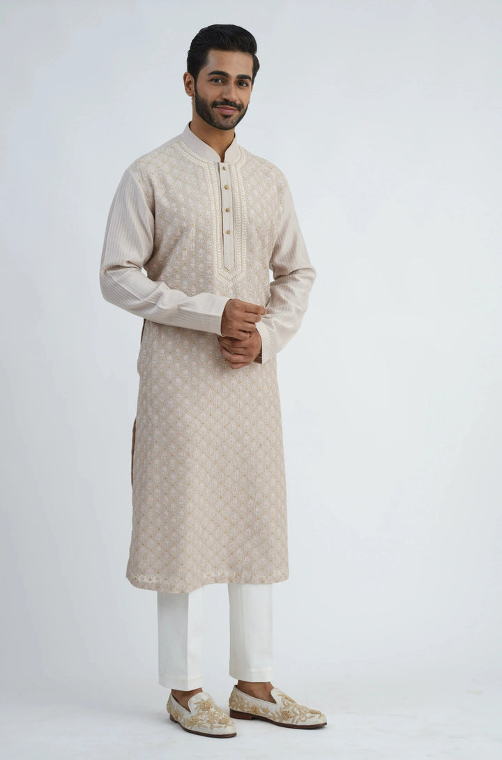 Light Pink Jaal Embroidered Kurta Set